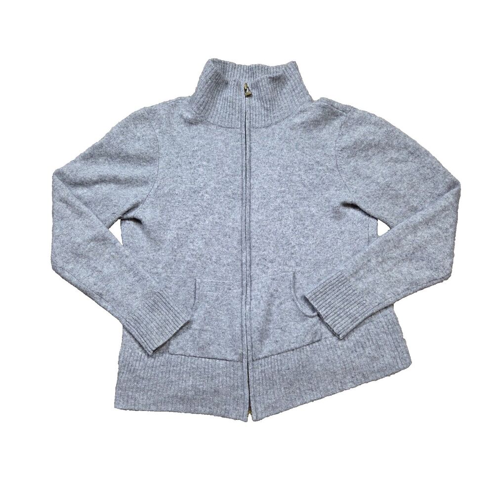 Sutton Studio 100% Cashmere Full Zip Cardigan Sweater Grey Gray Luxury Academia